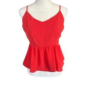 Monteau women's ruffled peplum v-neck cami top spaghetti straps orangey red M